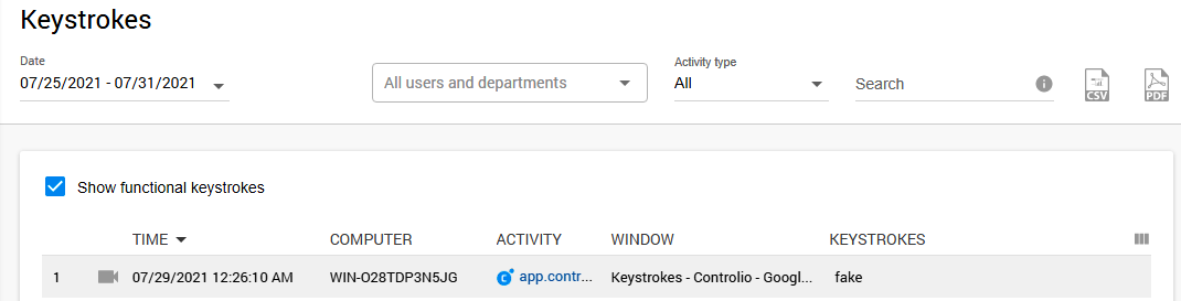 Controlio notification user's keystrokes setting