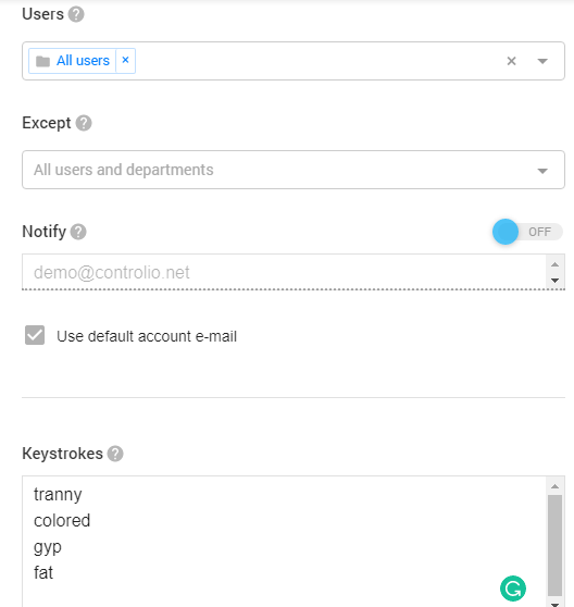 Keystrokes tracker report (detailed) generated by Controlio