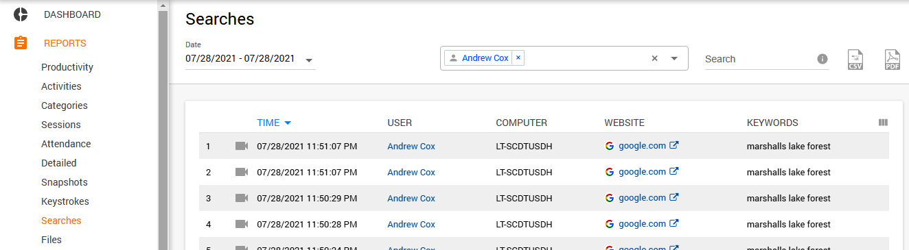 Security threats elimination with Searches Report