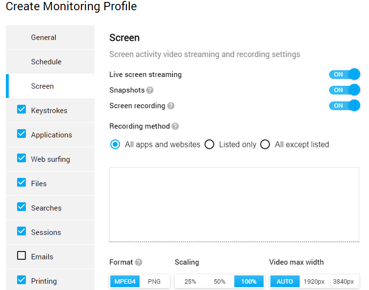 Controlio's Monitoring Profiles section of the dashboard