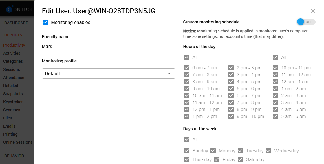 Controlio Custom Monitoring Schedule