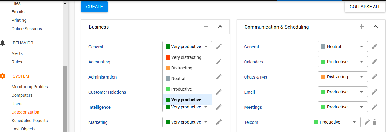 Controlio generates reports on productivity for each employee or team connected