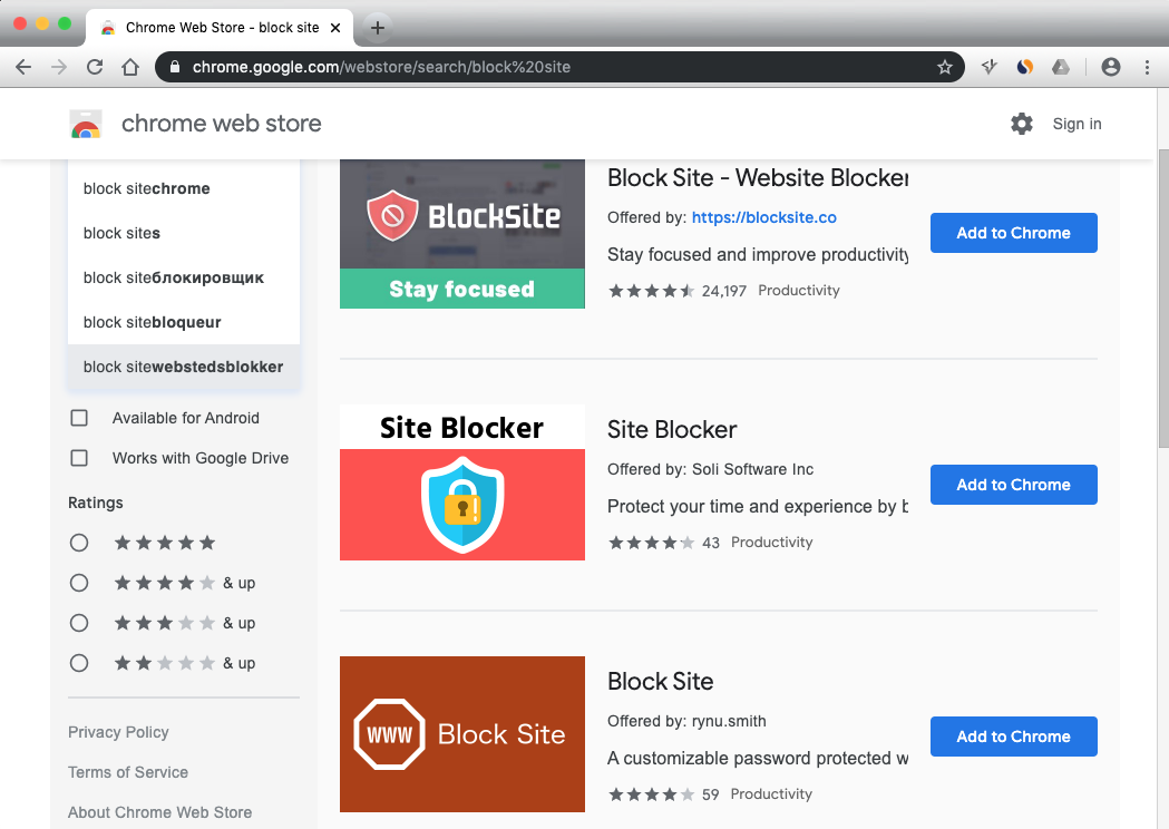 Adding a blocking site application from chrome web store